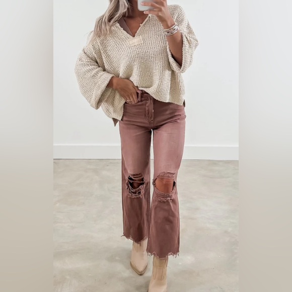 VERVET BY FLYING MONKEY Denim - NWT Vervet by Flying Monkey Mauve Cropped Distressed Flare Denim Jeans